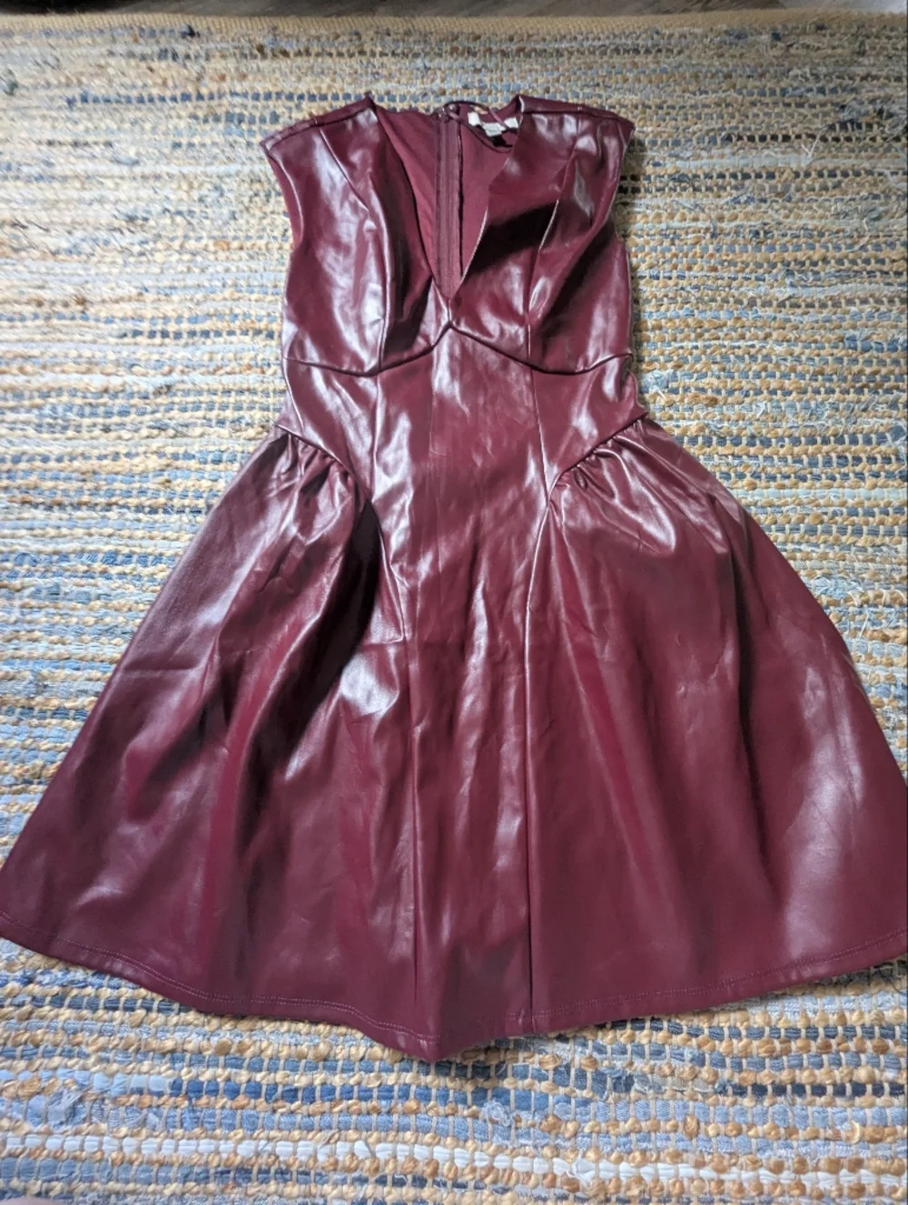 Francesca’s Plum Burgundy Faux Leather Fit & Flare Dress XS Vegan Leather Pleath